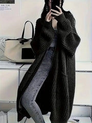 Women's Solid Open Front Knit Cardigan with Pockets - Casual Long Sleeve Sweater for Comfortable Layering