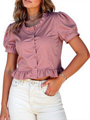Korean Summer Ruffle Elegant Chiffon Cool Blouse Women Youthful Cute Cropped Tops Chic Short sleeve Feminine Shirt
